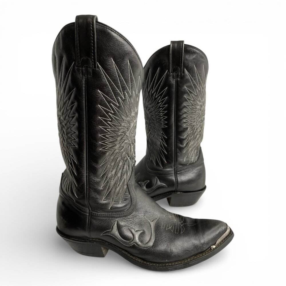 Canada West Black Buffalo Leather Western Cowboy Boots Indian Chief Men's 9.5 EE - Picture 2 of 16